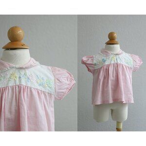 1960's Vintage Princess Pat Embroidered Pink Blouse ~ Baby Girl's Size 6 months